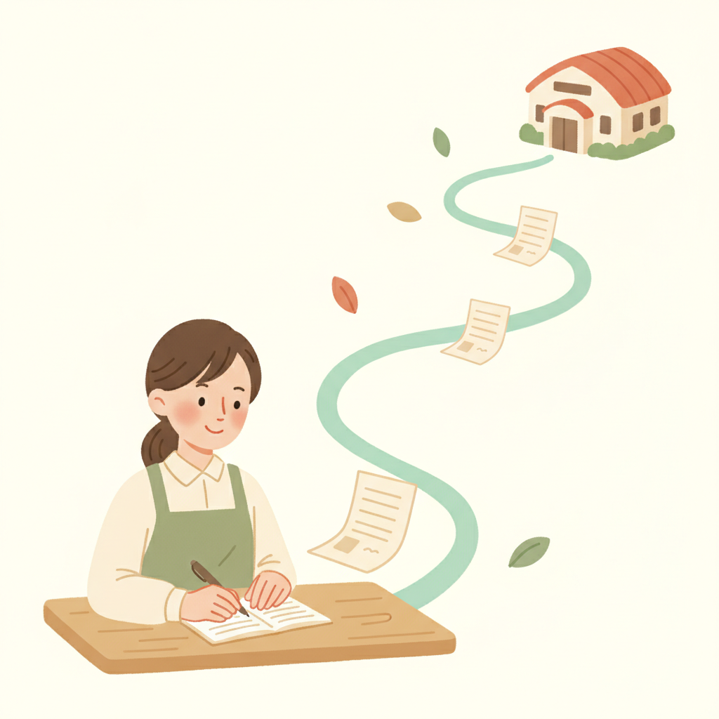 実績を書くと、国保連に届くまで全部自動で運ばれるイラスト